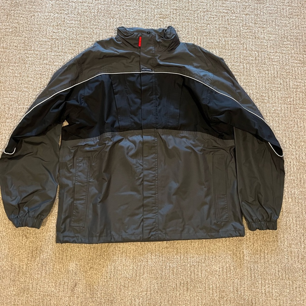 New Harley Davidson Black and Gray Nylon White Piping Motorcycle Jacket Large